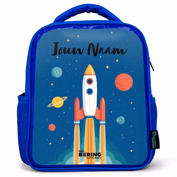 Kinderrugzak met naam - Blauw - Raket - Planeet - Sterren - Veelkleurig — 1