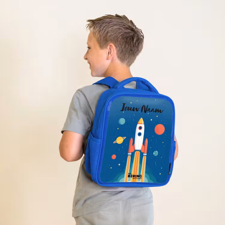 Kinderrugzak met naam - Blauw - Raket - Planeet - Sterren - Veelkleurig — 3
