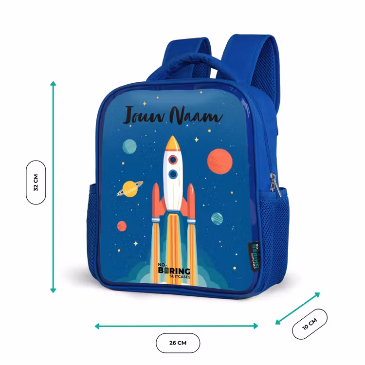 Kinderrugzak met naam - Blauw - Raket - Planeet - Sterren - Veelkleurig — 5