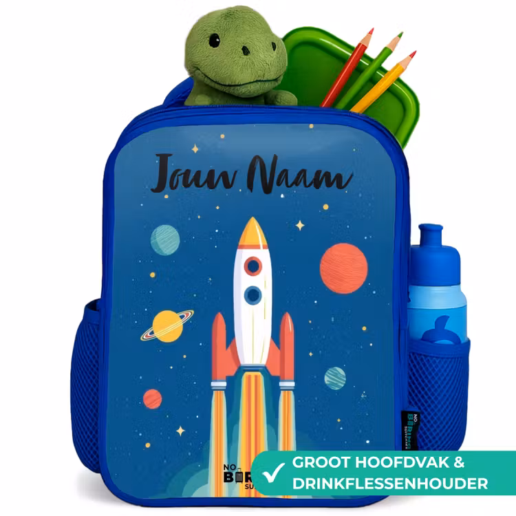 Kinderrugzak met naam - Blauw - Raket - Planeet - Sterren - Veelkleurig — 6