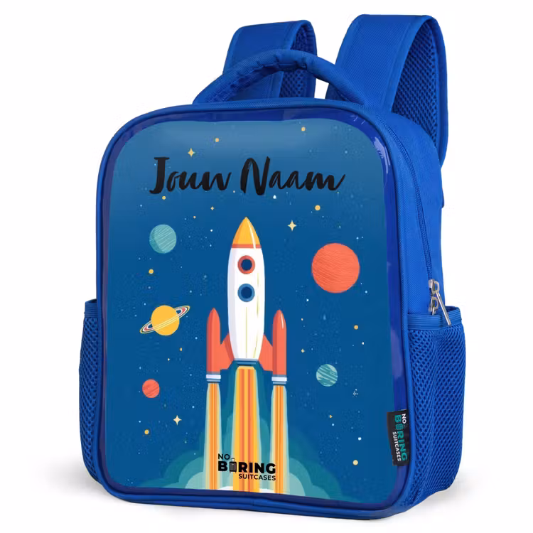 Kinderrugzak met naam - Blauw - Raket - Planeet - Sterren - Veelkleurig — 7