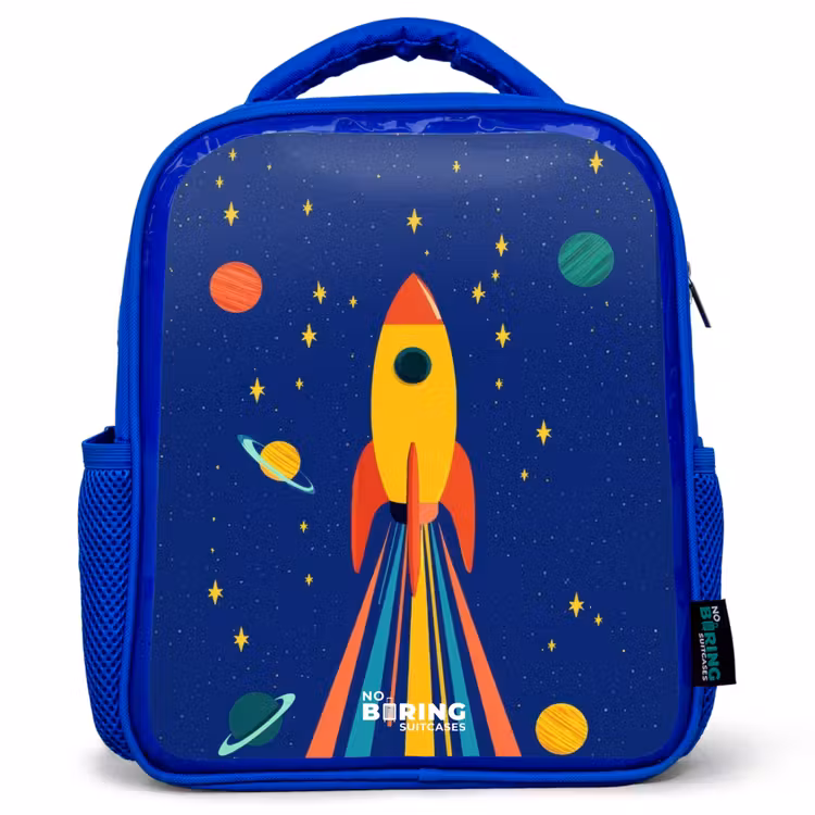 Kinderrugzak - Blauw - Raket - Sterren - Planeet - Ruimte — 1