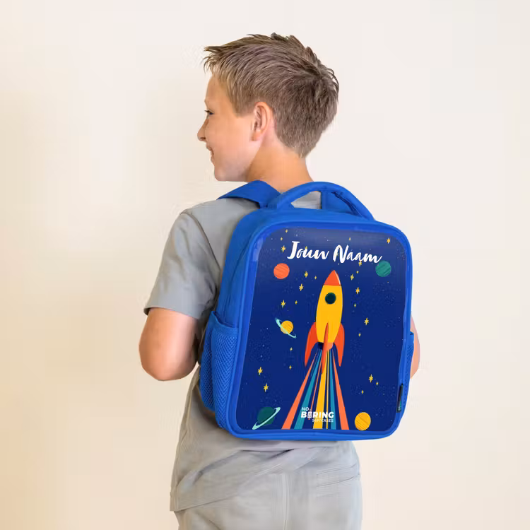 Kinderrugzak met naam - Blauw - Raket - Sterren - Planeet - Ruimte — 3
