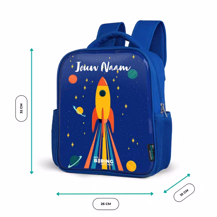 Kinderrugzak met naam - Blauw - Raket - Sterren - Planeet - Ruimte — 5