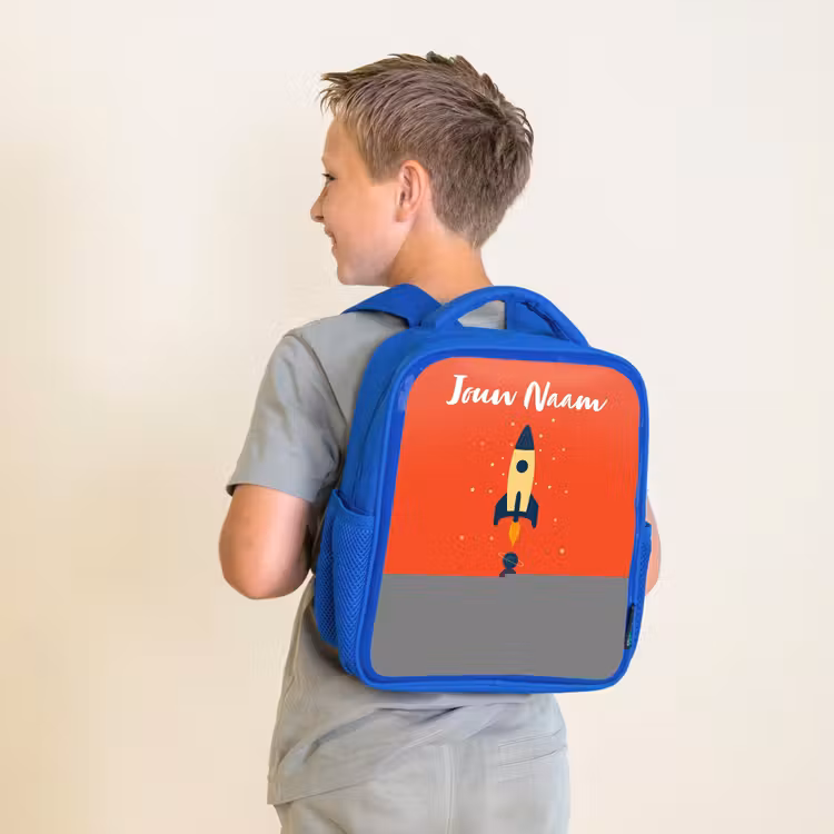 Kinderrugzak met naam - Blauw - Raket - Sterren - Planeten — 3