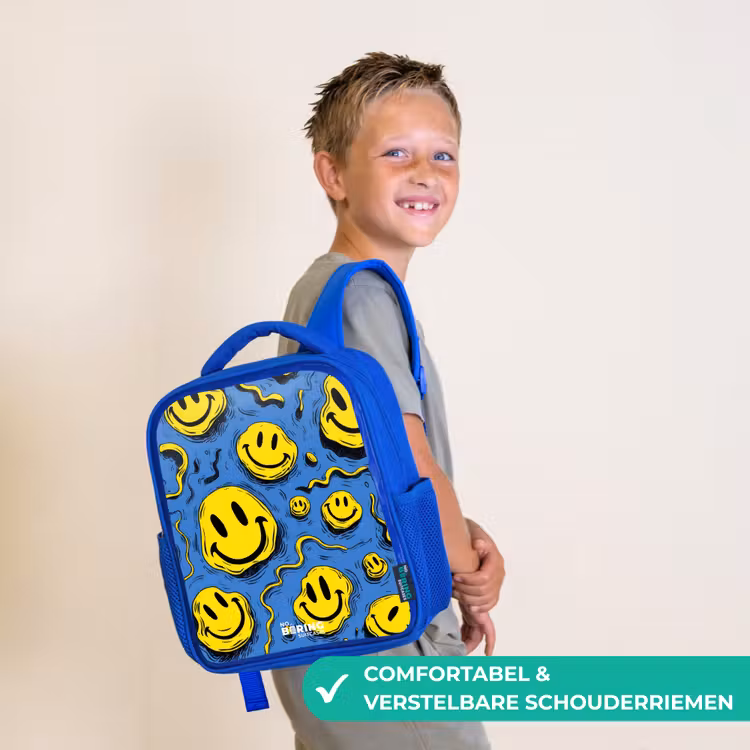 Kinderrugzak met naam - Blauw - Smiley - Blauw - Geel — 4