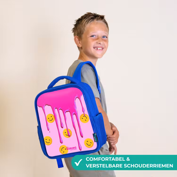 Kinderrugzak met naam - Blauw - Verf - Smiley - Roze — 4