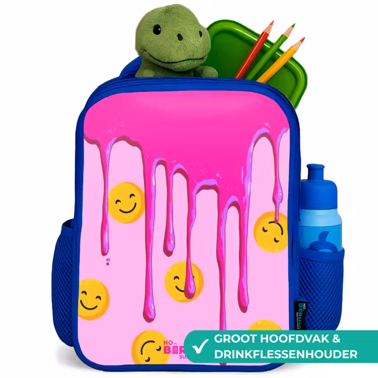 Kinderrugzak met naam - Blauw - Verf - Smiley - Roze — 6