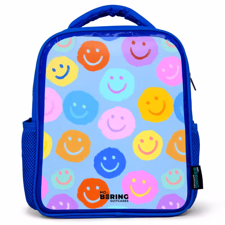 Kinderrugzak - Blauw - Vrolijk patroon van smileys — 1