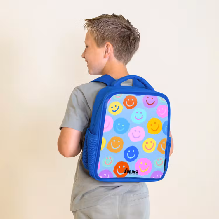 Kinderrugzak - Blauw - Vrolijk patroon van smileys — 3