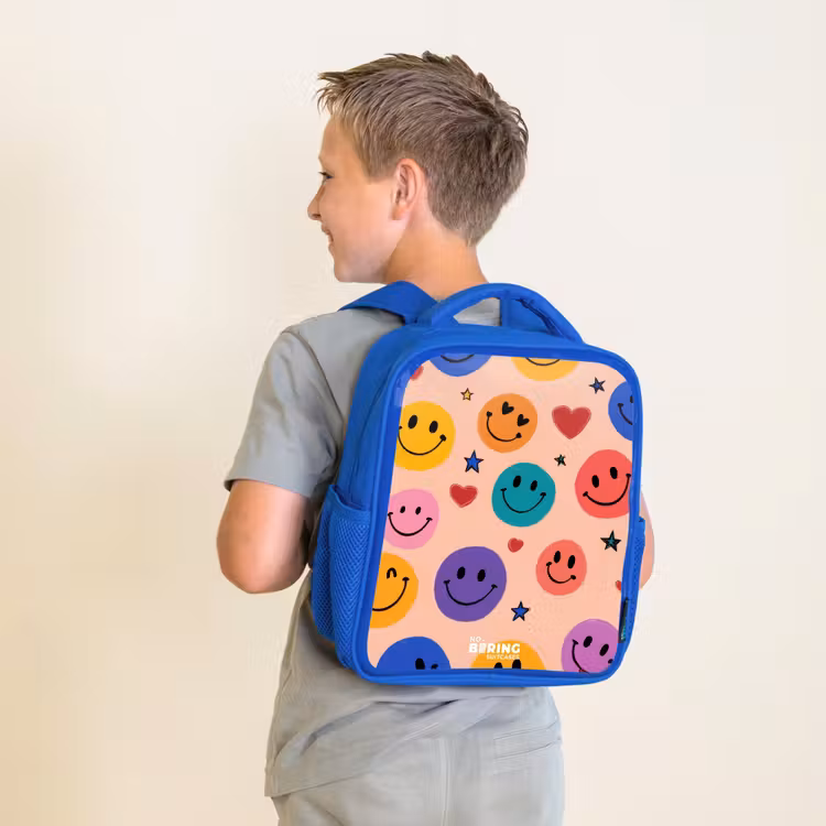 Kinderrugzak met naam - Blauw - Vrolijk Smiley-patroon — 3