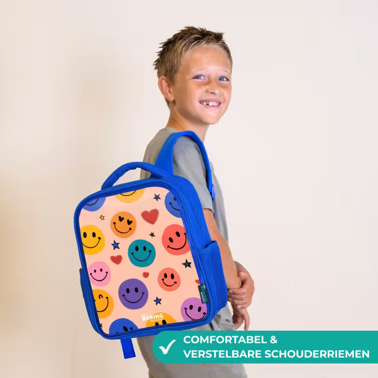 Kinderrugzak met naam - Blauw - Vrolijk Smiley-patroon — 4