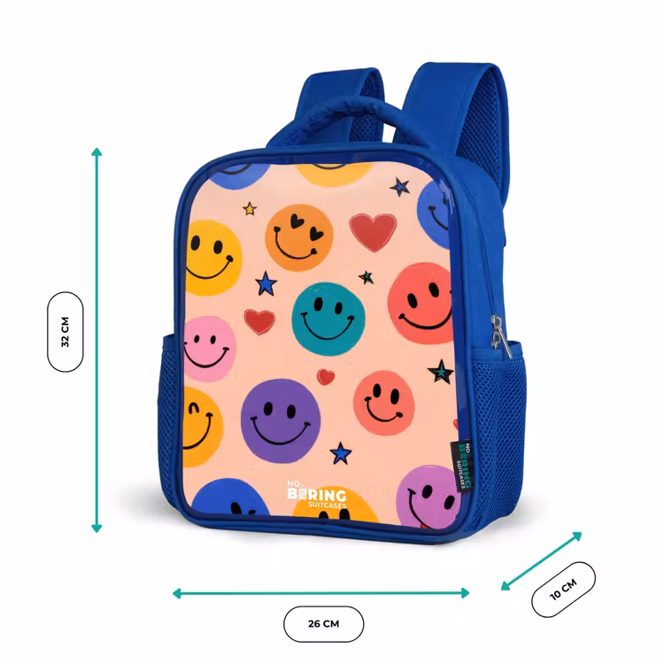 Kinderrugzak met naam - Blauw - Vrolijk Smiley-patroon — 5