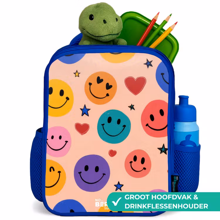 Kinderrugzak met naam - Blauw - Vrolijk Smiley-patroon — 6