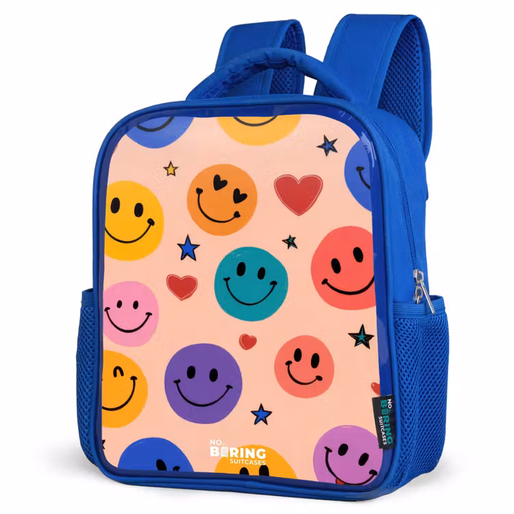 Kinderrugzak met naam - Blauw - Vrolijk Smiley-patroon — 7