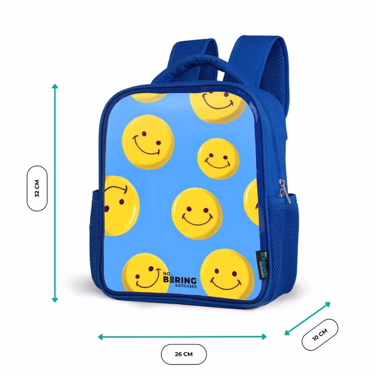 Kinderrugzak met naam - Blauw - Vrolijke smileyregen β 5
