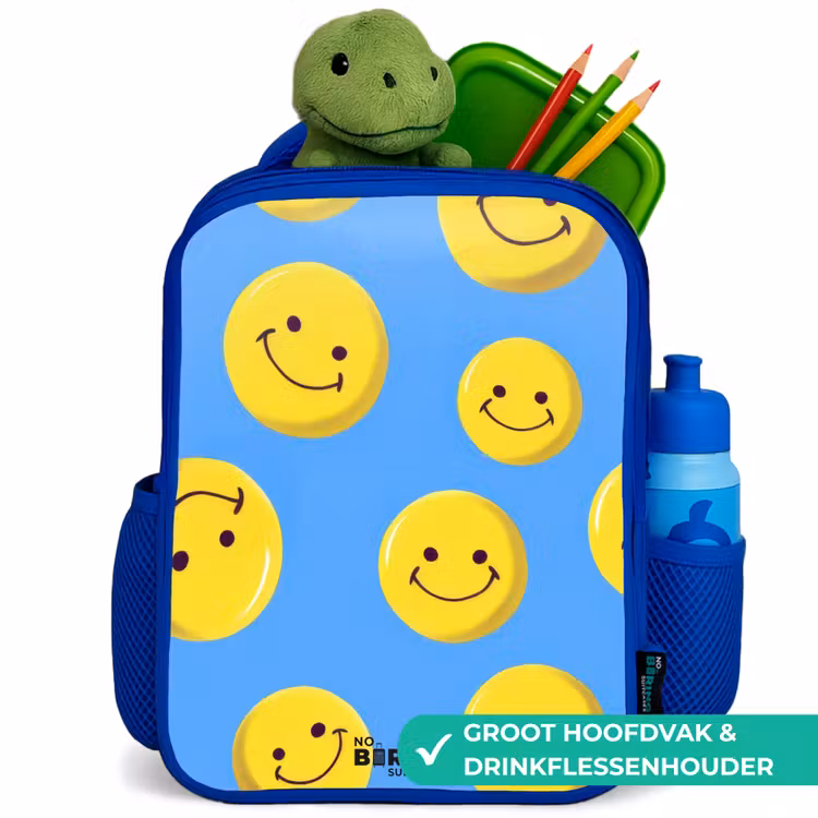 Kinderrugzak met naam - Blauw - Vrolijke smileyregen β 6