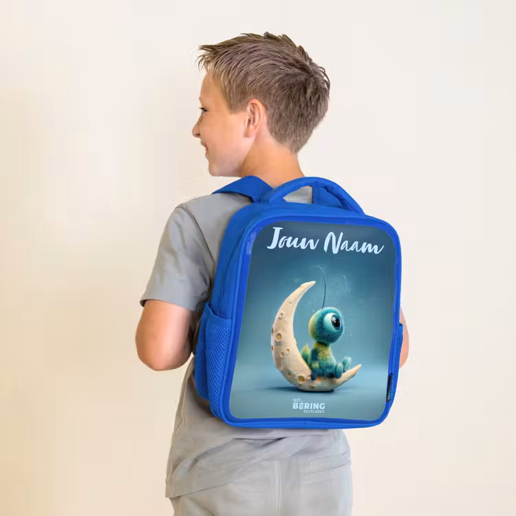 Kinderrugzak met naam - Blauw - Dromerig Wezentje op de Maan — 3