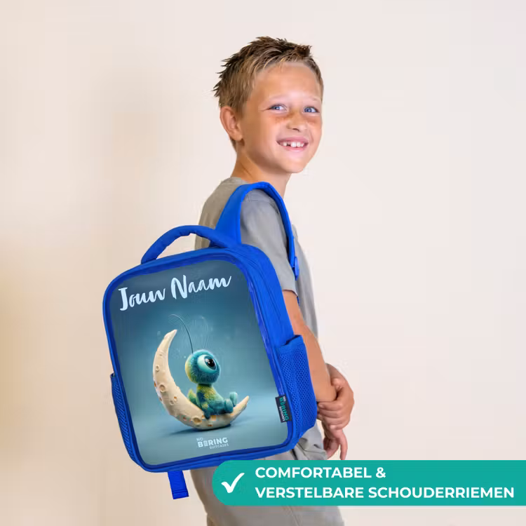 Kinderrugzak met naam - Blauw - Dromerig Wezentje op de Maan — 4