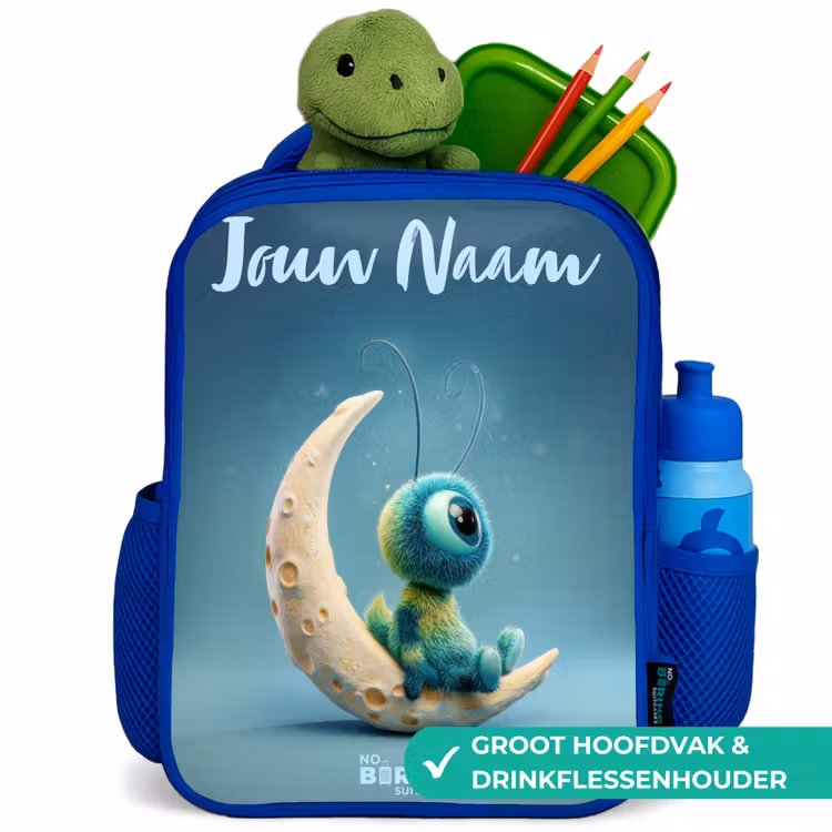 Kinderrugzak met naam - Blauw - Dromerig Wezentje op de Maan — 6