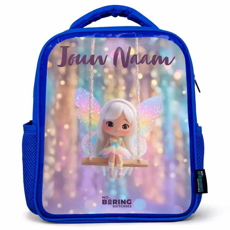Kinderrugzak met naam - Blauw - Fee - Elf - Regenboog — 1