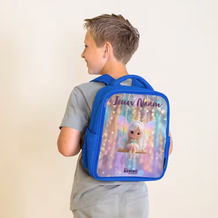 Kinderrugzak met naam - Blauw - Fee - Elf - Regenboog — 3