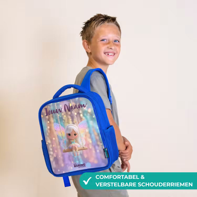 Kinderrugzak met naam - Blauw - Fee - Elf - Regenboog — 4
