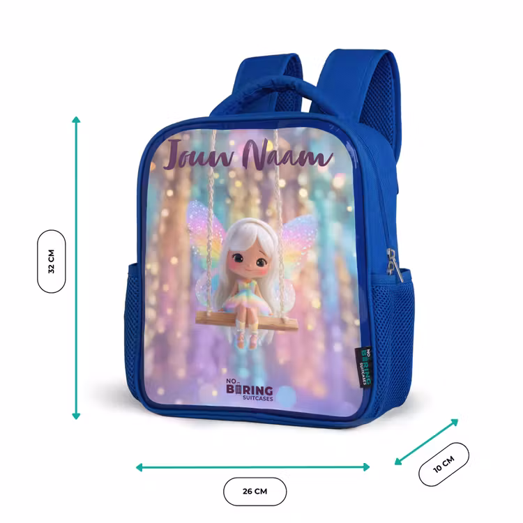 Kinderrugzak met naam - Blauw - Fee - Elf - Regenboog — 5