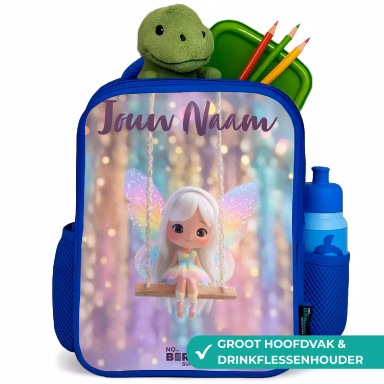 Kinderrugzak met naam - Blauw - Fee - Elf - Regenboog — 6