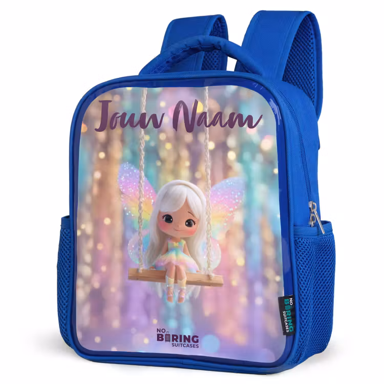 Kinderrugzak met naam - Blauw - Fee - Elf - Regenboog — 7