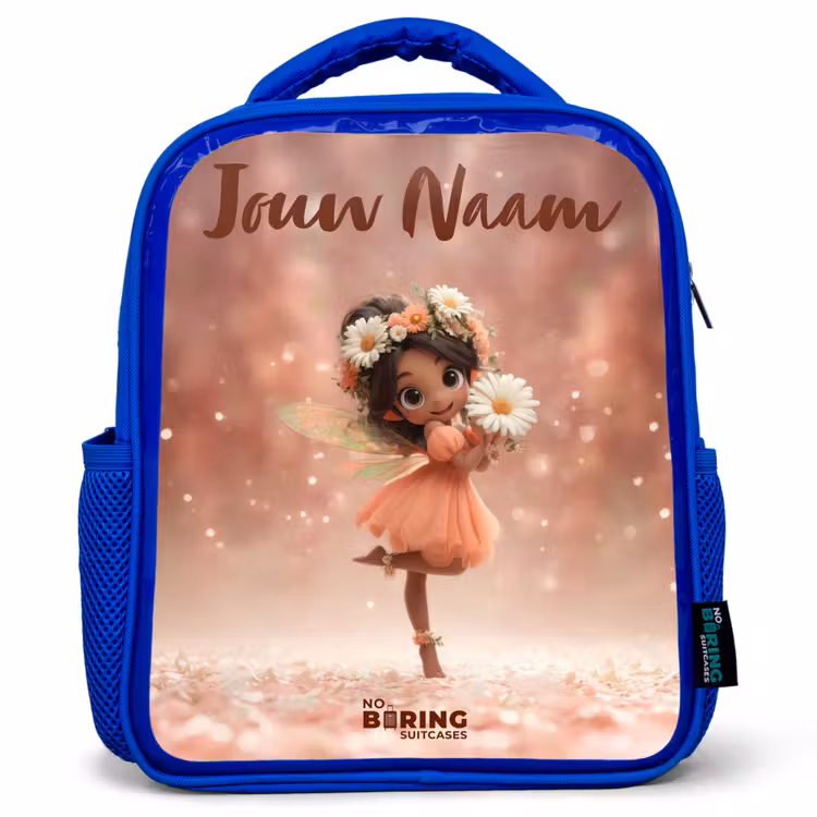 Kinderrugzak met naam - Blauw - Fee met madeliefjes β 1