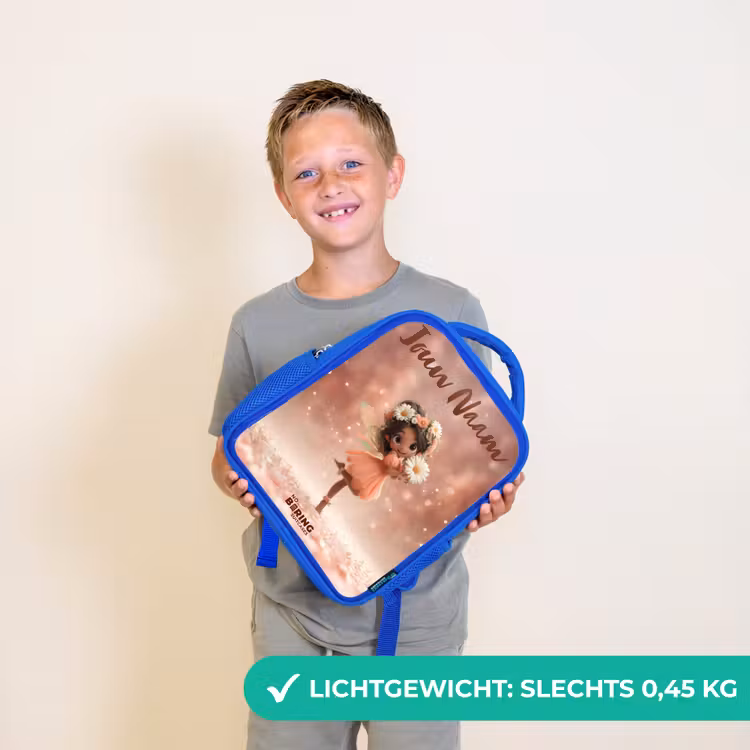 Kinderrugzak met naam - Blauw - Fee met madeliefjes β 2