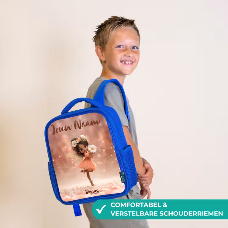 Kinderrugzak met naam - Blauw - Fee met madeliefjes β 4