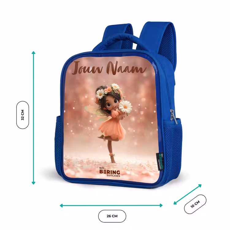 Kinderrugzak met naam - Blauw - Fee met madeliefjes β 5
