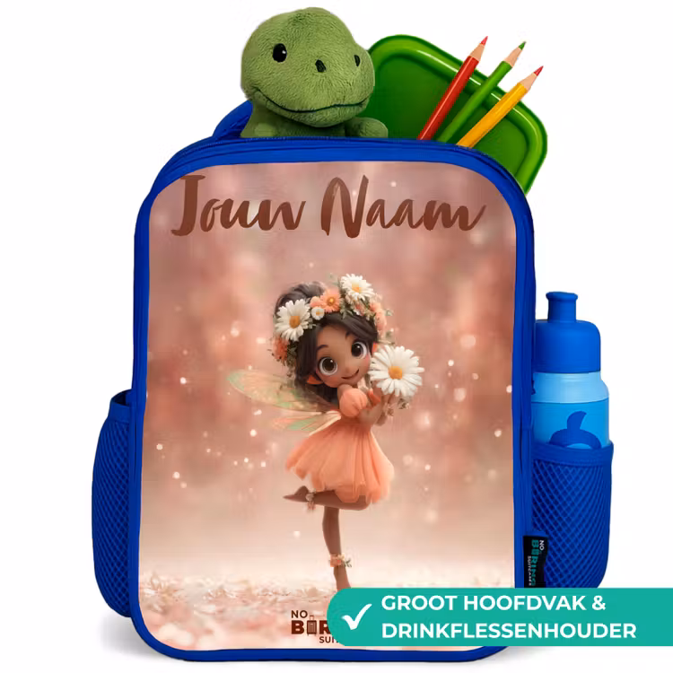 Kinderrugzak met naam - Blauw - Fee met madeliefjes β 6
