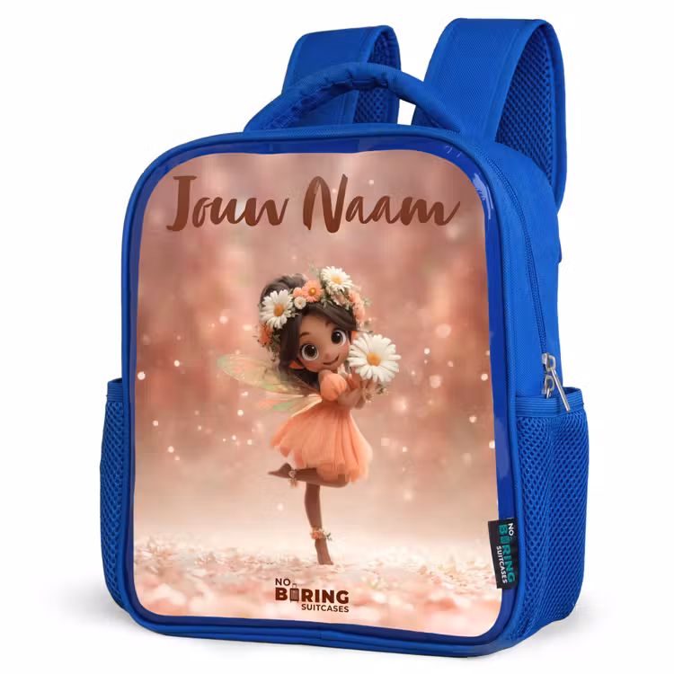 Kinderrugzak met naam - Blauw - Fee met madeliefjes β 7