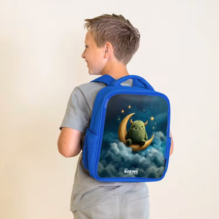 Kinderrugzak - Blauw - Groen monster op maansikkel — 3