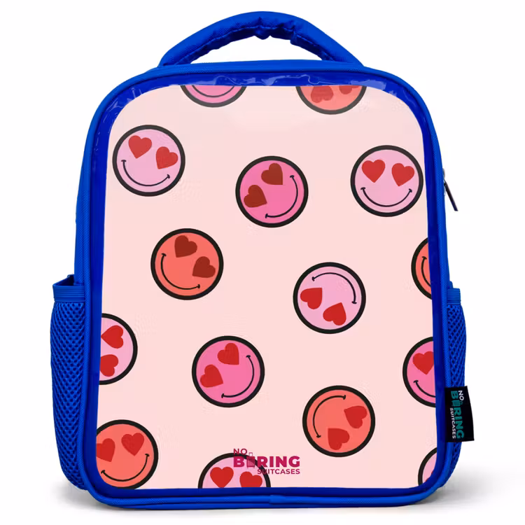 Kinderrugzak met naam - Blauw - Hartje - Smiley - Patroon — 1