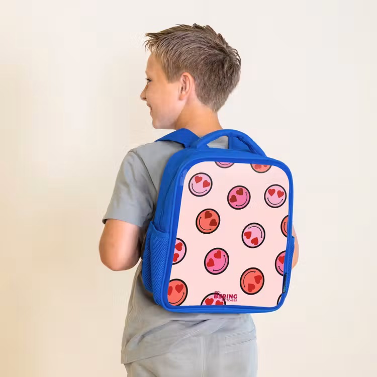 Kinderrugzak met naam - Blauw - Hartje - Smiley - Patroon — 3