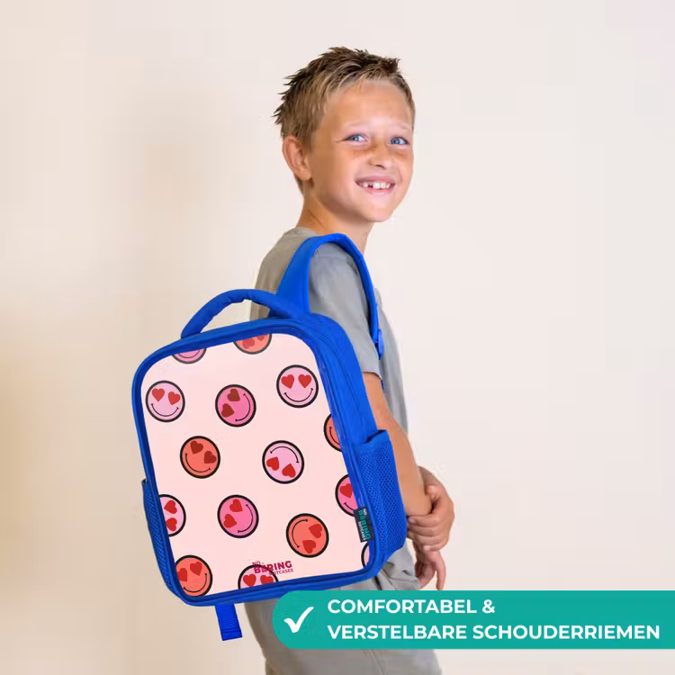 Kinderrugzak met naam - Blauw - Hartje - Smiley - Patroon — 4