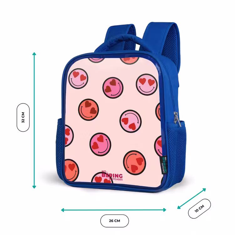 Kinderrugzak met naam - Blauw - Hartje - Smiley - Patroon — 5