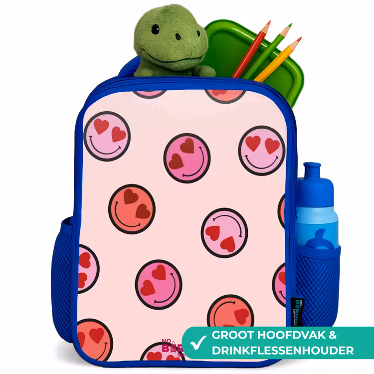 Kinderrugzak met naam - Blauw - Hartje - Smiley - Patroon — 6