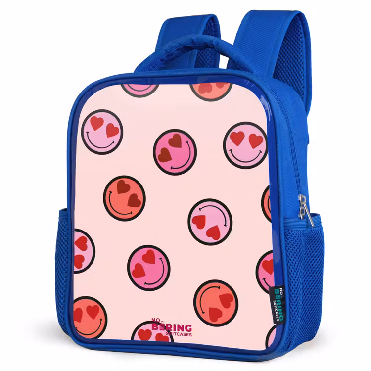 Kinderrugzak met naam - Blauw - Hartje - Smiley - Patroon — 7