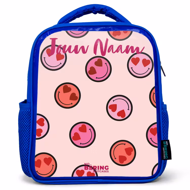 Kinderrugzak met naam - Blauw - Hartje - Smiley - Patroon — 1