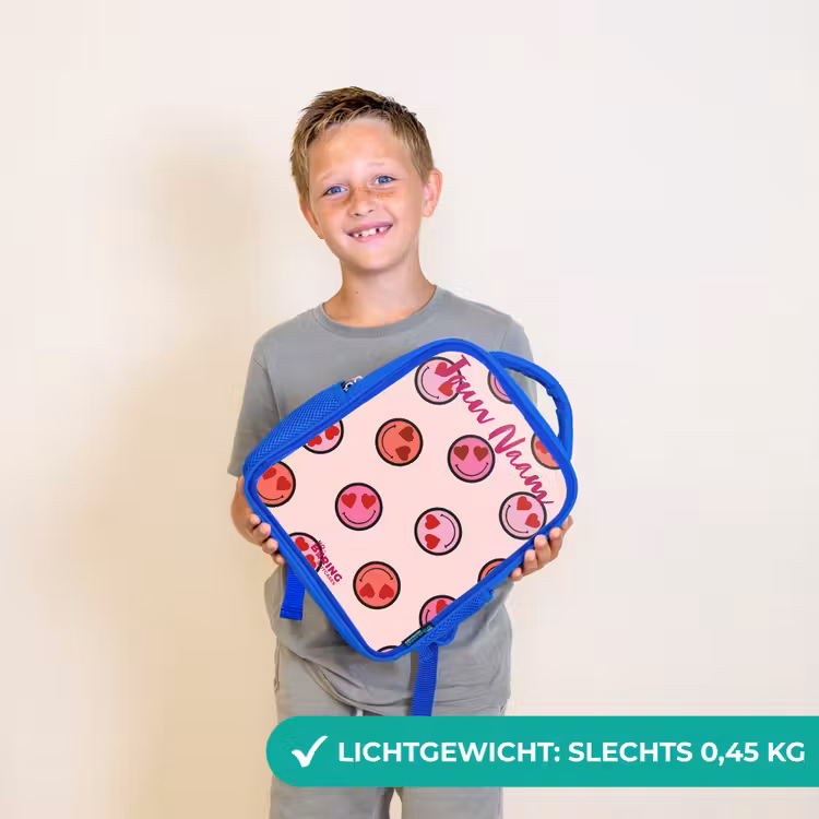 Kinderrugzak met naam - Blauw - Hartje - Smiley - Patroon — 2
