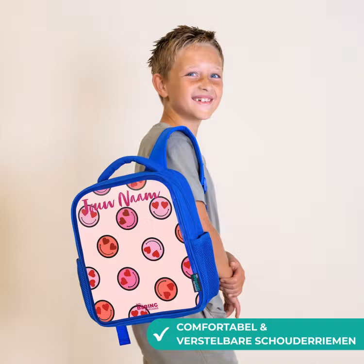 Kinderrugzak met naam - Blauw - Hartje - Smiley - Patroon — 4