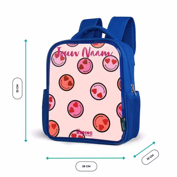 Kinderrugzak met naam - Blauw - Hartje - Smiley - Patroon — 5