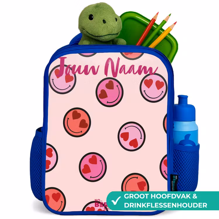 Kinderrugzak met naam - Blauw - Hartje - Smiley - Patroon — 6
