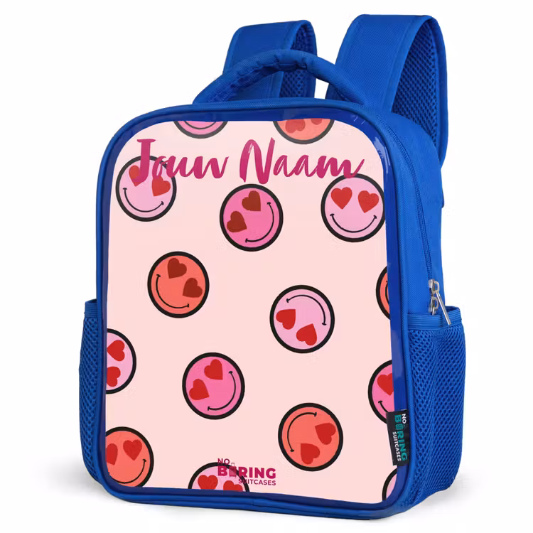 Kinderrugzak met naam - Blauw - Hartje - Smiley - Patroon — 7