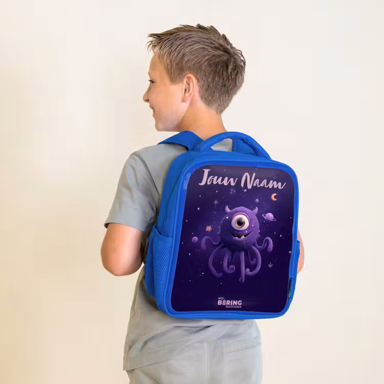 Kinderrugzak met naam - Blauw - Kosmisch tentakelmonster â 3